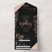 Roos goudglitter confetti chic black bruiloft all in one uitnodiging (Binnen)