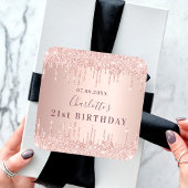 Roos goudglitter dript monogram op geboortedag vierkante sticker