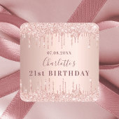 Roos goudglitter dript monogram op geboortedag vierkante sticker