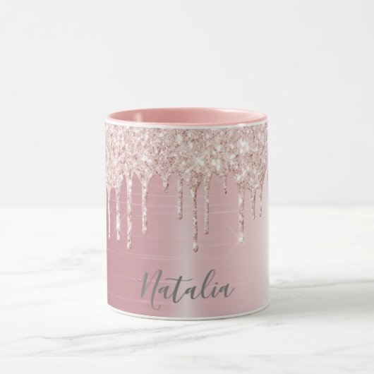 Roos goudglitter druppelt metaalnaam girly mok (Midden)
