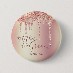 Roos goudglitter druppelt moeder groom ronde button 5,7 cm