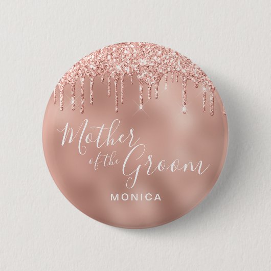 Roos goudglitter druppelt moeder groom ronde button 5,7 cm (Voorkant)