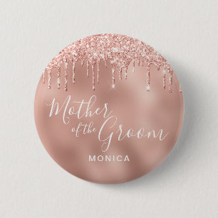 Roos goudglitter druppelt moeder groom ronde button 5,7 cm