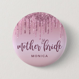 Roos goudglitter druppelt moeder van de bruidknoop ronde button 5,7 cm