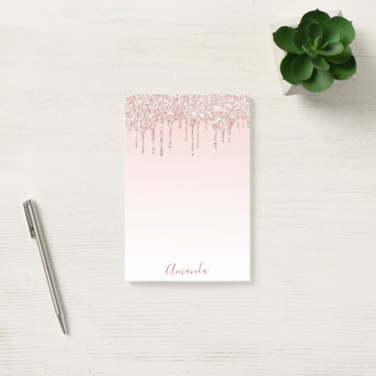 Roos goudglitter druppelt naamscript post-it® notes (Kantoor)