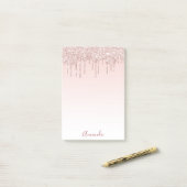 Roos goudglitter druppelt naamscript post-it® notes (Op bureau)