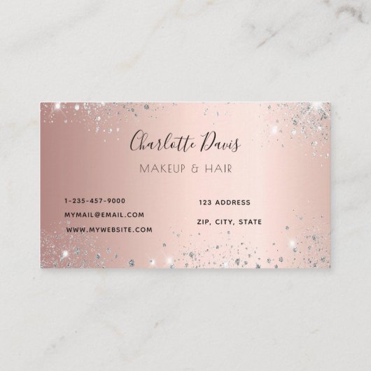 Roos goudglitter floral make-up schoonheid visitekaartje (Achterkant)