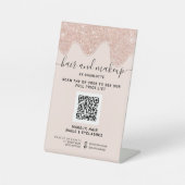 Roos goudglitter maakt digitale QR-prijs Reclamebord Met Voetstuk (Voorkant)