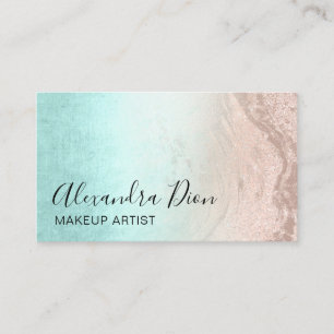 Roos goudglitter make-up artiest met mint en koper visitekaartje