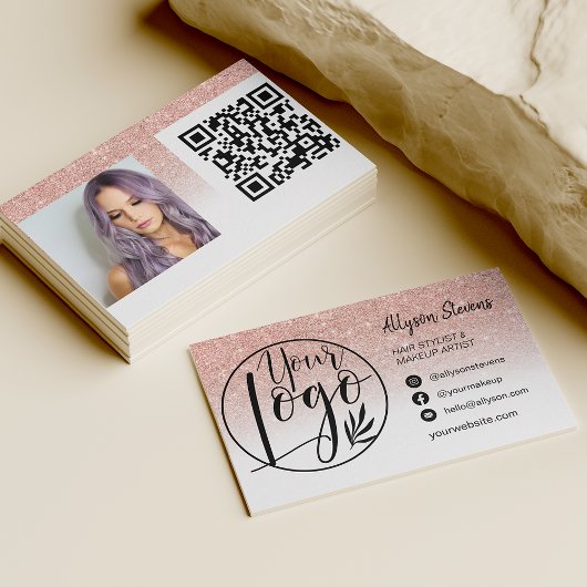 Roos goudglitter make-up foto logo qr code visitekaartje