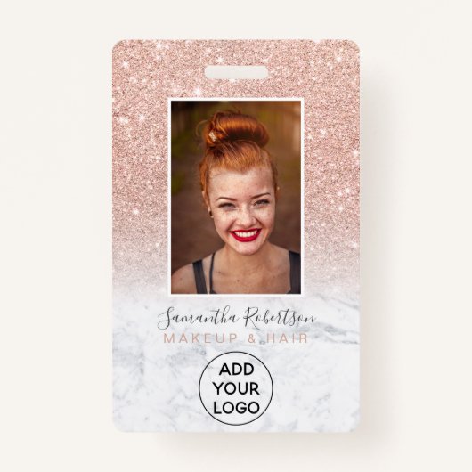 Roos goudglitter marmer logo foto's badge (Voorkant)