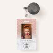 Roos goudglitter marmer logo foto's badge (Voorkant met intrekbare)