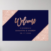 Roos goudglitter marvy blue bruiloft welkom poster (Voorkant)