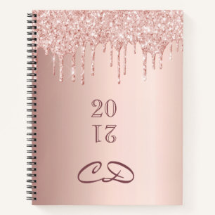 Roos goudglitter-monogram initiaal notitieboek