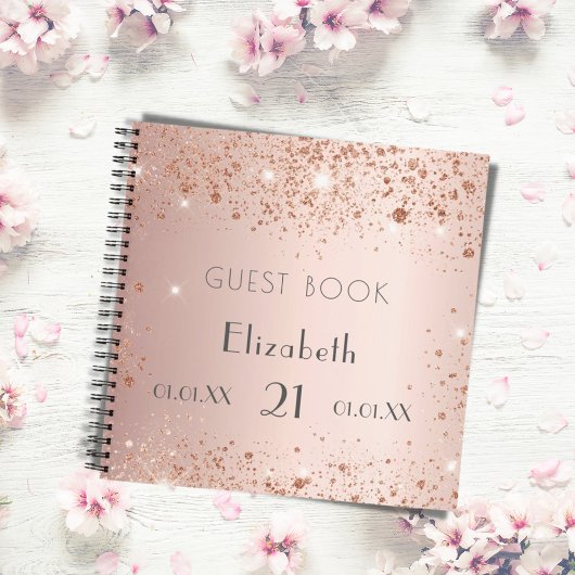 Roos goudglitter-monogram voor bezoekersboek notitieboek