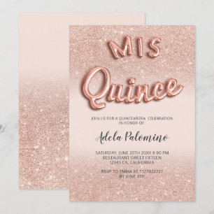 Roos goudglitter ombre ballonnen blush Quinceañera Kaart