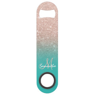 Roos goudglitter ombre turquoise speed flessenopener
