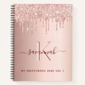 Roos goudglitter roze monogram notitieboek (Voorkant)