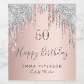 Roos goudglitter roze zilver wijn etiket (Enkel label)