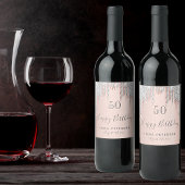 Roos goudglitter roze zilver wijn etiket