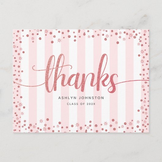 Roos goudglitter script afstuderen bedankt briefkaart (Voorkant)