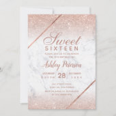 Roos goudglitter script foto marmer Sweet 16 Kaart (Voorkant)
