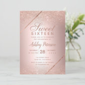 Roos goudglitter script foto metallic Sweet 16 Kaart (Staand voorkant)