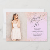 roos goudglitter script lavender foto Sweet 16 Kaart (Voorkant)