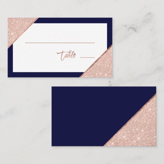 Roos goudglitter typografie navy blue bruiloft plaatskaartje (Voorkant / Achterkant)