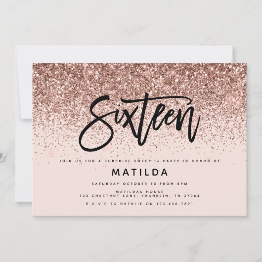 Roos goudglitter verrassing 16 jaar oud (Voorkant)