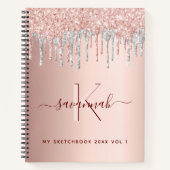 Roos goudglitter zilverroze monogram notitieboek (Voorkant)