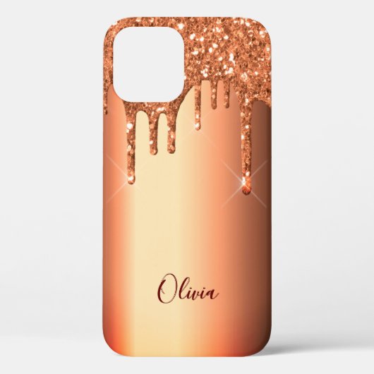 Roos goudglitterdrip metaalnaam Case-Mate iPhone case (Achterkant)