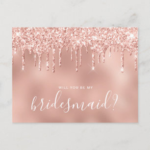 Roos goudglitterdruppels zijn mijn bruidsmeisje uitnodiging briefkaart