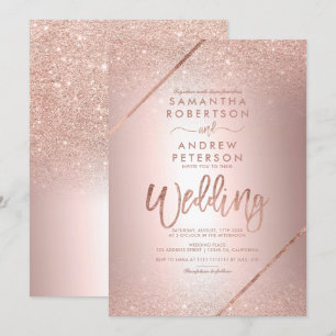 Roos goudglittertypografie met metalen folie bruil kaart