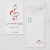 Roos goudkleurige     muziekleraar visitekaartje (Voorkant / Achterkant)