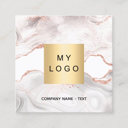 Roos goudmarmer agate logo QR-code elegant Vierkante Visitekaartje (Voorkant)
