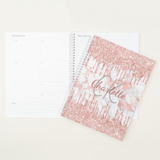 Roos goudmarmer glitter druppelt monogram naam planner (Display)