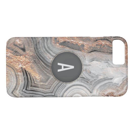 Roos goudmonogram grijze geode-telefoonafdekking k Case-Mate iPhone case (Achterkant (Horizontaal))