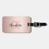 Roos goudmonogram initiaal bagagelabel (Voorkant horizontaal)