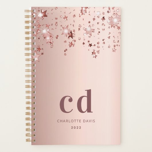 Roos goudmonogram initialen sterren planner (Voorkant)