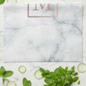 roos goudmonogram op witte marmer theedoek (Gevouwen)