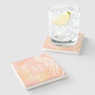 Roos goudpalmbladeren monogram stenen onderzetter