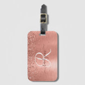 Roos goudpenseel Glitter Monogram Bagagelabel (Voorkant (verticaal))