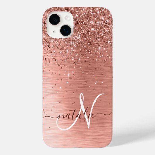 Roos goudpenseel Glitter Monogram Case-Mate iPhone Case (Achterkant)