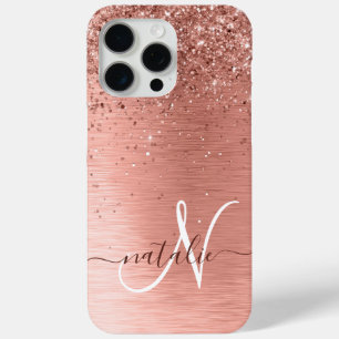 Roos goudpenseel Glitter Monogram iPhone 15 Pro Max Hoesje