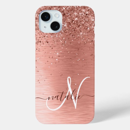 Roos goudpenseel Glitter Monogram Case-Mate iPhone Case (Achterkant)