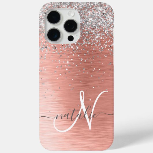 Roos goudpenseel Glitter Monogram Case-Mate iPhone Case (Achterkant)