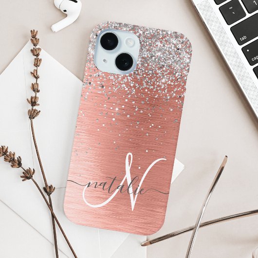 Roos goudpenseel Glitter Monogram Case-Mate iPhone Case