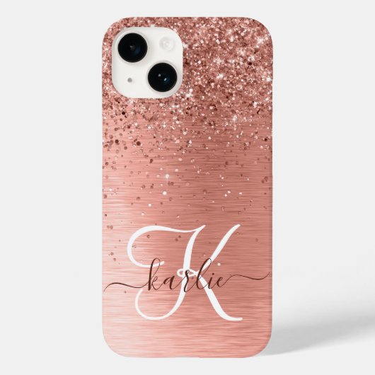 Roos goudpenseel Glitter Monogram Case-Mate iPhone Case (Achterkant)