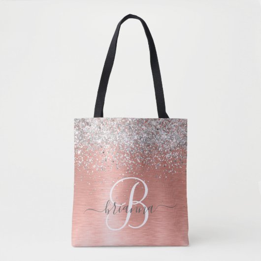 Roos goudpenseel Glitter Monogram Draagtas (Voorkant)